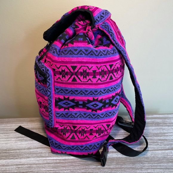 Aztec Women's Bag Drawstring Backpack Adjustable With Pockets Pink Purple Boho - Picture 3 of 14